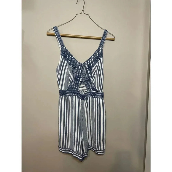American Eagle Blue and White Striped Romper - Picture 1 of 9